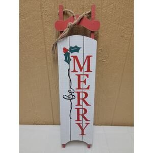 Hanging Christmas Wooden Sled Sleigh "Merry" 23" x 6"